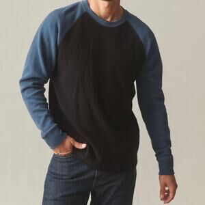 NWOT American Giant French Rib Raglan Colorblock Sweater Men’s Medium Blue Black